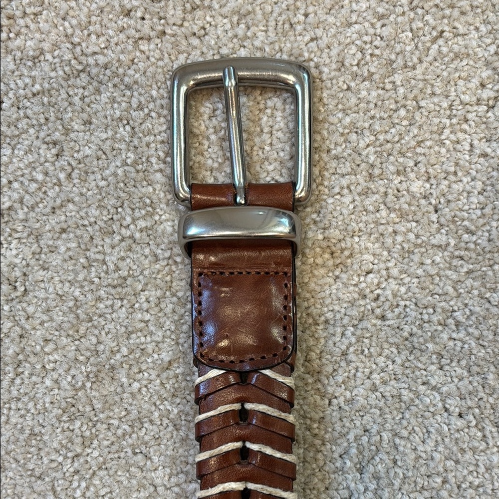 TOMMY BAHAMA Brown and Tan Leather Belt with Silver Buckle